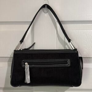 NWT Kenneth Cole Reaction Black Cotton Ribbed Faux Leather Shoulder Bag